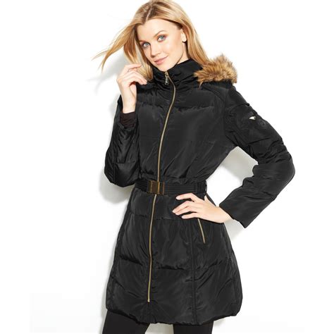 michael kors black belted puffer coat|michael kors lightweight puffer coats.